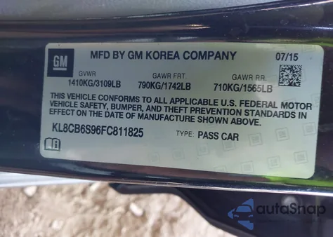 2015 Chevrolet Spark Ls Cvt z USA, uszkodzony, nr VIN KL8CB6S96FC811825